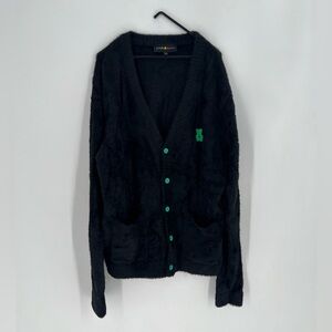 Teddy Fresh Fluffy Fuzzy Black Green Button Sweater Cardigan